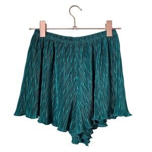 COLESCE COUTURE Vintage Pleated Flutter Shorts Teal Green Silky Boudoir Size L